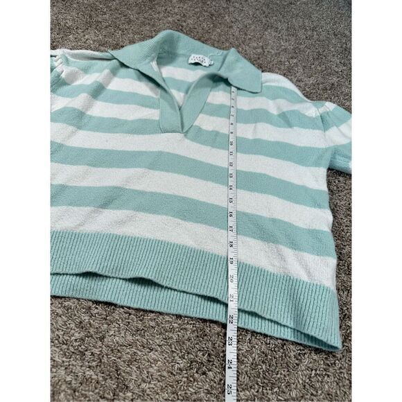Tanya Taylor Striped V Neck Collar Maisie Knit Sweater Blue/White Cotton Size M - Picture 9 of 15